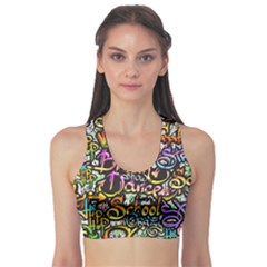 Graffiti Word Seamless Pattern Sports Bra by Pakemis