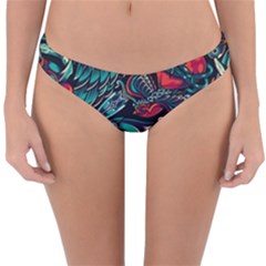Vintage Tattoos Colorful Seamless Pattern Reversible Hipster Bikini Bottoms by Pakemis