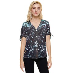 Abstract Colorful Texture Bow Sleeve Button Up Top by Pakemis