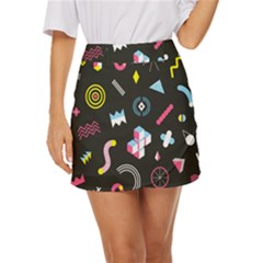Memphis Design Seamless Pattern Mini Front Wrap Skirt by Pakemis