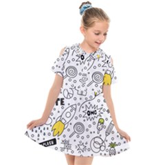 Set Cute Colorful Doodle Hand Drawing Kids  Short Sleeve Shirt Dress by Pakemis