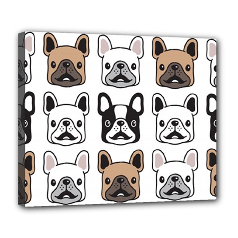 Dog French Bulldog Seamless Pattern Face Head Deluxe Canvas 24  X 20  (stretched) by Pakemis
