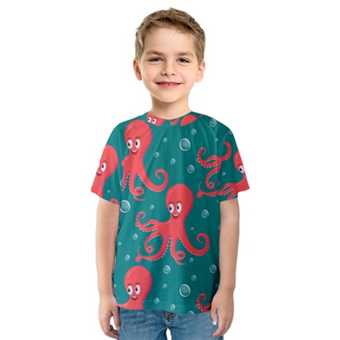 Cute Smiling Red Octopus Swimming Underwater Kids  Sport Mesh Tee by Pakemis