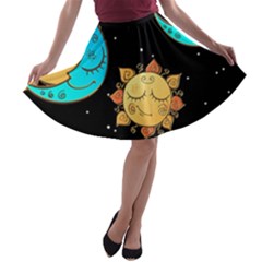 Seamless Pattern With Sun Moon Children A-line Skater Skirt by Pakemis