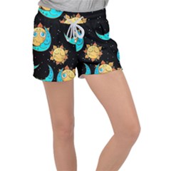 Seamless Pattern With Sun Moon Children Velour Lounge Shorts by Pakemis