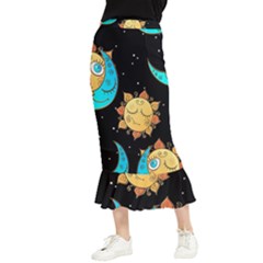 Seamless Pattern With Sun Moon Children Maxi Fishtail Chiffon Skirt by Pakemis