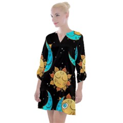 Seamless Pattern With Sun Moon Children Open Neck Shift Dress by Pakemis
