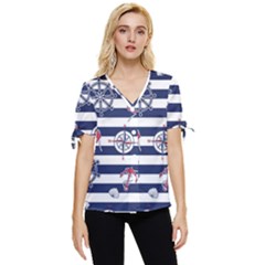 Seamless Marine Pattern Bow Sleeve Button Up Top by Pakemis