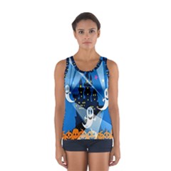 Halloween Ghosts Haunted House Sport Tank Top  by artworkshop