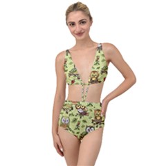 Seamless-pattern-with-flowers-owls Tied Up Two Piece Swimsuit by Pakemis