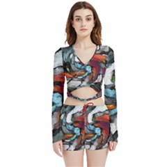 Abstract Art Velvet Wrap Crop Top And Shorts Set by gasi