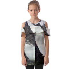 Trees Forest Woods Drawing Fantasy Dream Fold Over Open Sleeve Top by Uceng