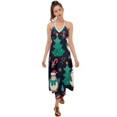 Colorful Funny Christmas Pattern Halter Tie Back Dress  by Uceng