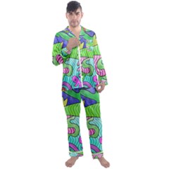 Colorful Stylish Design Men s Long Sleeve Satin Pajamas Set by gasi