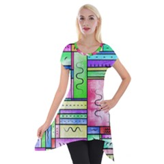 Colorful Pattern Short Sleeve Side Drop Tunic by gasi
