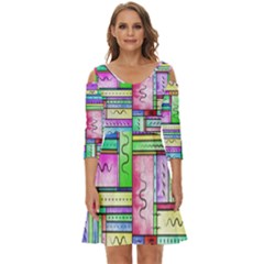 Colorful Pattern Shoulder Cut Out Zip Up Dress by gasi