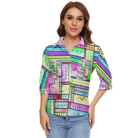 Colorful Pattern Women s Quarter Sleeve Pocket Shirt by gasi