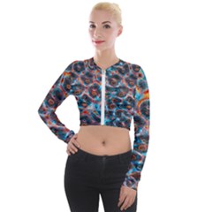 Fractal Black Texture Wallpaper Art Design Art Long Sleeve Cropped Velvet Jacket by Pakemis