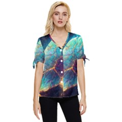 Abstract Galactic Bow Sleeve Button Up Top by Ravend