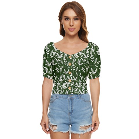 Leaves Pattern Wallpaper Watercolor Button Up Blouse by Ravend