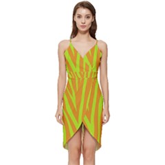 Abstract Zebra Stripes Orange Wrap Frill Dress by FunDressesShop