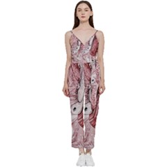 Cora; Abstraction V-neck Spaghetti Strap Tie Front Jumpsuit by kaleidomarblingart