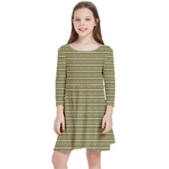 Golden Striped Decorative Pattern Kids  Quarter Sleeve Skater Dress by dflcprintsclothing