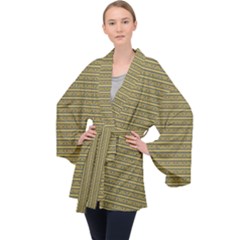 Golden Striped Decorative Pattern Long Sleeve Velvet Kimono  by dflcprintsclothing