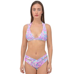 Swimwear Teal Pink Collection Double Strap Halter Bikini Set by PaperDesignNest