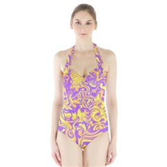 Swimwear Purple Yellow Collection Halter Swimsuit by PaperDesignNest