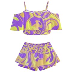 Swimwear Purple Yellow Collection Kids  Off Shoulder Skirt Bikini by PaperDesignNest