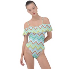 Zigzag Multi-colors Teal Frill Detail One Piece Swimsuit by PaperDesignNest