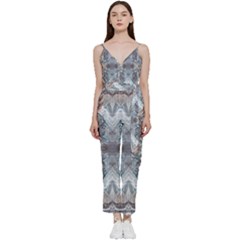 Abstract Marble V-neck Spaghetti Strap Tie Front Jumpsuit by kaleidomarblingart