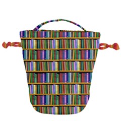 Books On A Shelf Drawstring Bucket Bag by TetiBright