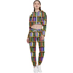 Books On A Shelf Cropped Zip Up Lounge Set by TetiBright