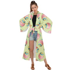 Colorful Easter Eggs Pattern Green Maxi Kimono by TetiBright