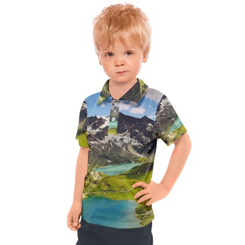 Aerial View Of Mountain And Body Of Water Kids  Polo Tee by danenraven