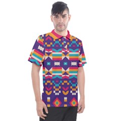 Pastel Shapes Rows On A Purple Background                                                          Men s Polo Tee by LalyLauraFLM
