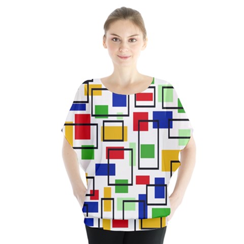 Colorful Rectangles                                                                       Batwing Chiffon Blouse by LalyLauraFLM