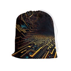 Data Technology Coding Pattern Drawstring Pouch (xl) by Jancukart