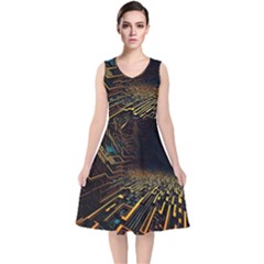 Data Technology Coding Pattern V-neck Midi Sleeveless Dress  by Jancukart
