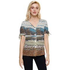 Calm Day On Lake Garda Bow Sleeve Button Up Top by ConteMonfrey