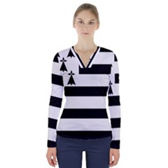 Brittany Flag V-neck Long Sleeve Top by tony4urban