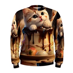 A Cat Sitting On Top Of A Cake Covered In Chocolate Low Men s Sweatshirt by EmporiumofGoods