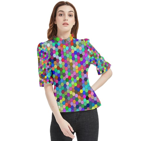 Background Color Frill Neck Blouse by artworkshop