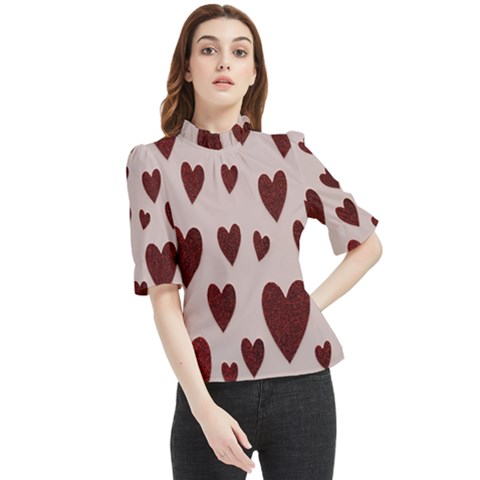 Valentine Day Heart Love Pattern Frill Neck Blouse by artworkshop