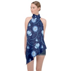 Flower Halter Asymmetric Satin Top by zappwaits