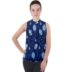 Flower Mock Neck Chiffon Sleeveless Top by zappwaits