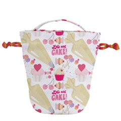 Desserts Pastries Baking Wallpaper Drawstring Bucket Bag by Ravend