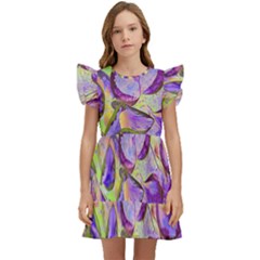Purple Leaves Kids  Winged Sleeve Dress by DinkovaArt